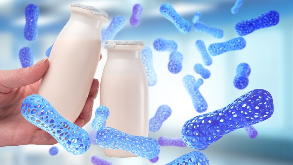 Probiotic,Yogurt.,White,Bottle,In,Doctor's,Hand.,Probiotic,Molecules.,Yogurt